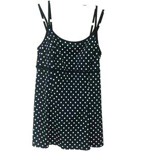 Longitude Swimdress Women‎ 14 L XL Polka Dot Babydoll Black White Feminine